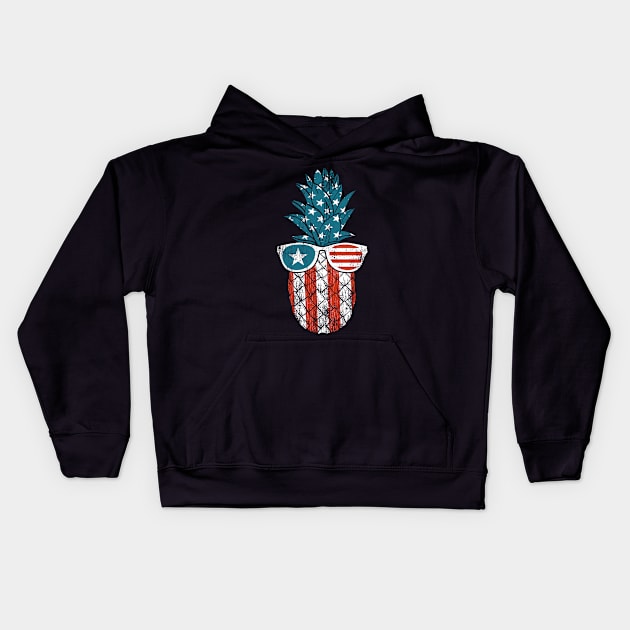 Pineapple in USA Flag Sunglasses American 4th of July Patriotic Gift Kids Hoodie by stayilbee